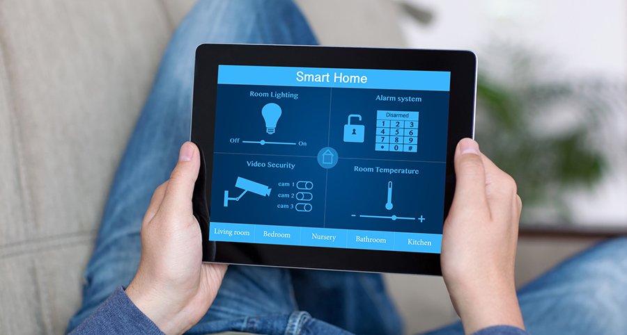 The ability to access and control security components from a mobile device is one of the top smart home trends in Virginia Beach. Close-up of smart home security app.