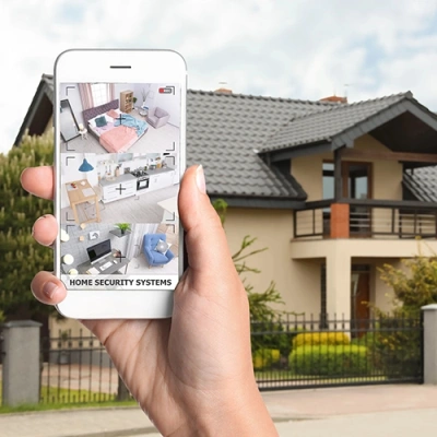 Virginia Beach vivint phone display of cctv live feed in front of a house